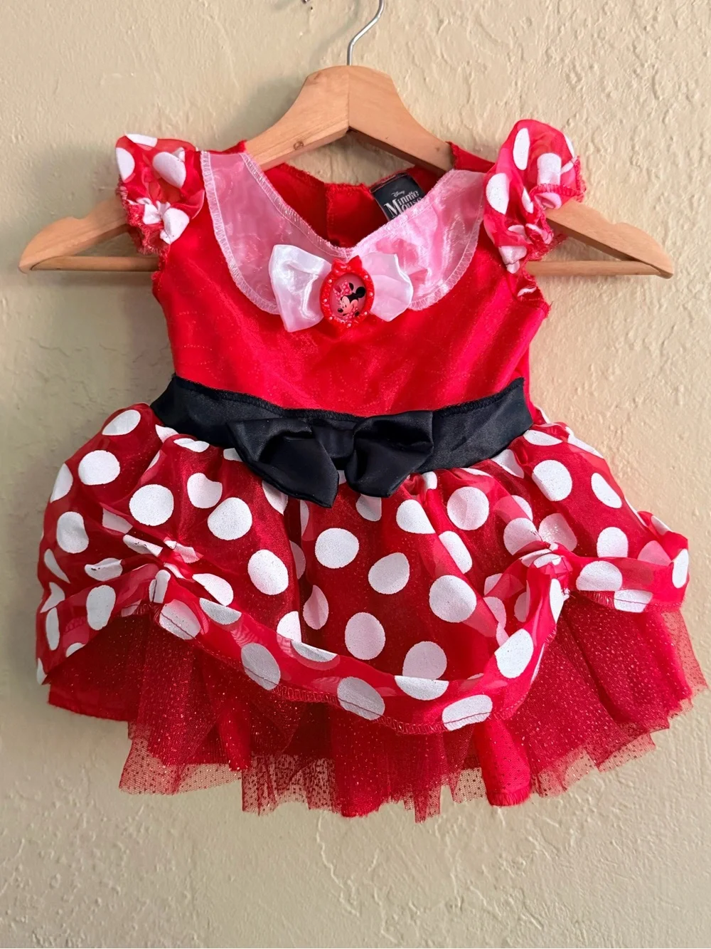 Disney Red and White Polka Dot Minnie Mouse Costume Dress with Black Bow